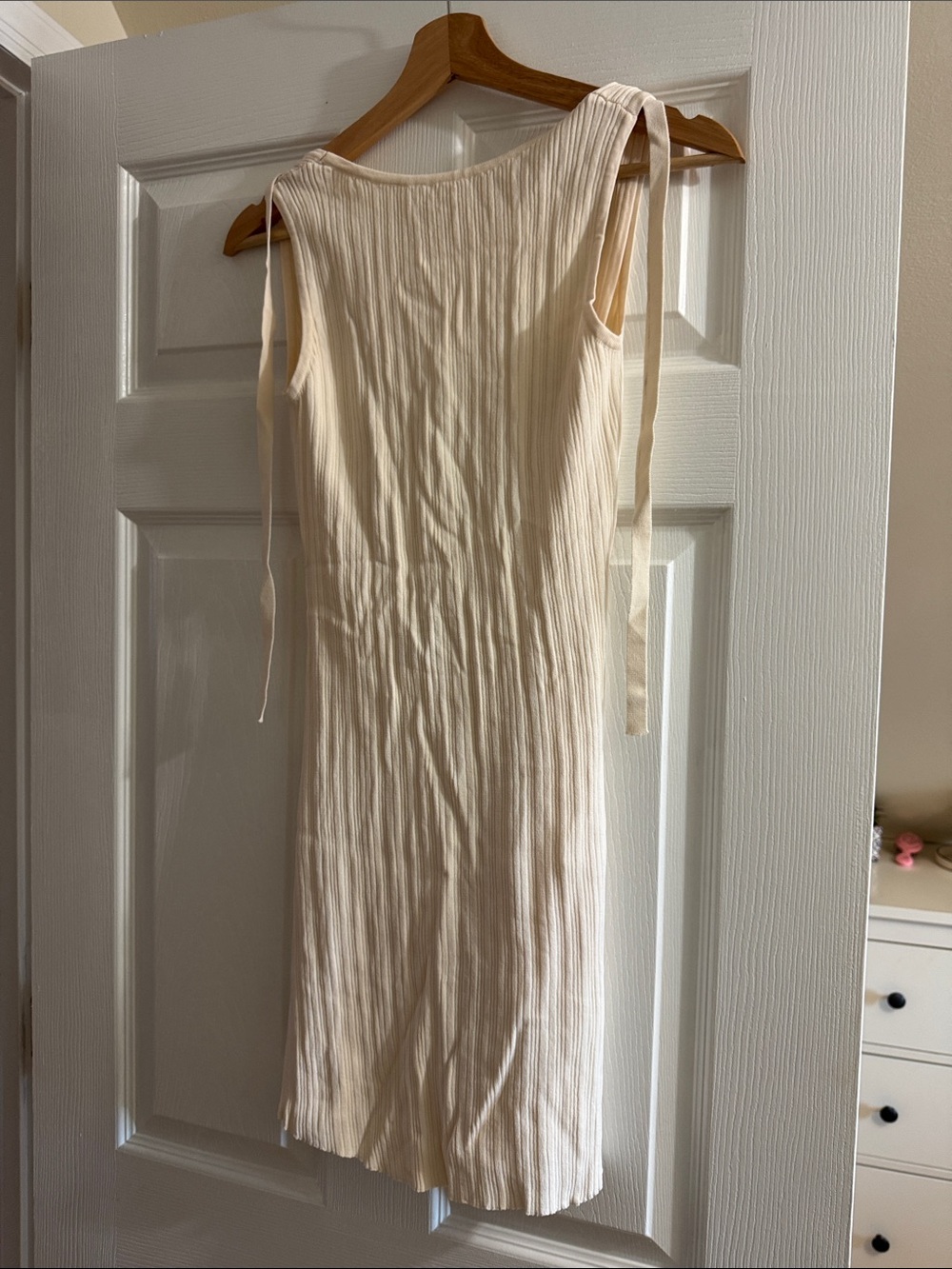 Princess Polly Cream Ribbed Midi Tie-Shoulder Dress